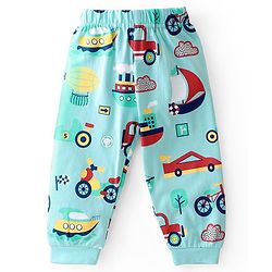Babyhug Cotton Knit Single Jersey Half Sleeves Night Suit With Vehicles Print - Blue