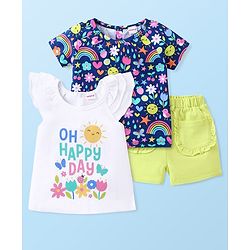 Babyhug Single Jersey Sleeveless & Half Sleeves Tops with Shorts Set Floral Print - Multicolor