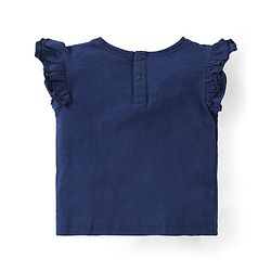 Babyhug Single Jersey Knit Frill Sleeves Top & Skirt with Butterfly Embroidery - Navy Blue & Pink