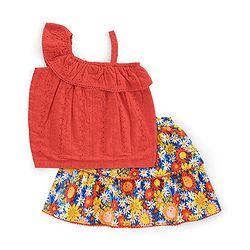 Babyhug 100% Cotton Knit Sleeveless Top & Skirt Set Floral Print- Multicolor