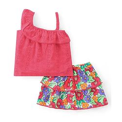 Babyhug 100% Cotton Knit Sleeveless Top & Skirt Set Floral Print- Multicolor