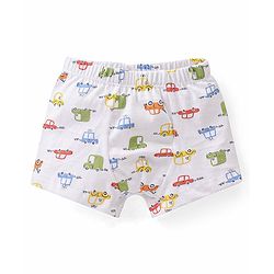 Babyhug 100% Cotton Knit Trunks Car Prints Pack of 3- White & Blue