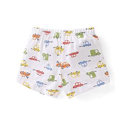 Babyhug 100% Cotton Knit Trunks Car Prints Pack of 3- White & Blue