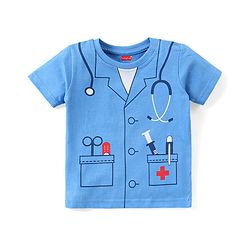 Babyhug Single Jersey Knit Half Sleeves Nightsuit Doctor Print - Blue
