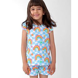 Babyhug Cotton Knit Single Jersey  Frill Sleeves Night Suit With Rainbow Print - Blue
