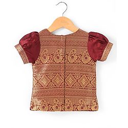 Babyhug  Short Sleeve Pattu Pavada  Choli Lehenga Set with Gold Foil Print - Maroon