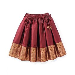 Babyhug  Short Sleeve Pattu Pavada  Choli Lehenga Set with Gold Foil Print - Maroon