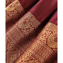 Babyhug  Short Sleeve Pattu Pavada  Choli Lehenga Set with Gold Foil Print - Maroon