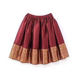 Babyhug  Short Sleeve Pattu Pavada  Choli Lehenga Set with Gold Foil Print - Maroon