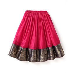 Babyhug Woven Half Sleeves Pattu Pavada Lehenga Choli Set With Floral & Lace Detailing - Dark Pink