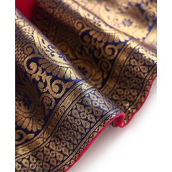 Babyhug Woven Half Sleeves Pattu Pavada Lehenga Choli Set With Floral & Lace Detailing - Dark Pink