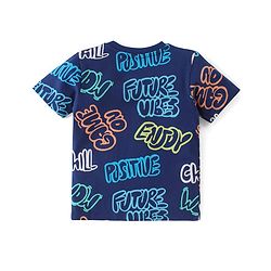 Babyhug Cotton Knit Half Sleeves Night Suit Text Print - Navy Blue