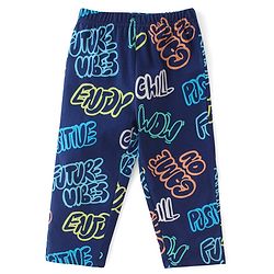 Babyhug Cotton Knit Half Sleeves Night Suit Text Print - Navy Blue