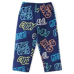Babyhug Cotton Knit Half Sleeves Night Suit Text Print - Navy Blue