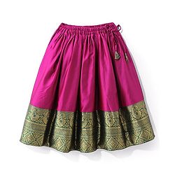 Babyhug  Short Sleeve Pattu Pavada Choli Lehenga  Set with Gold Foil Print - Fuschia