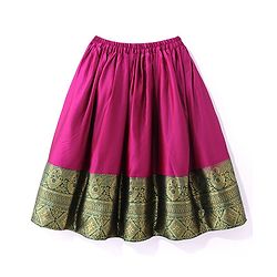 Babyhug  Short Sleeve Pattu Pavada Choli Lehenga  Set with Gold Foil Print - Fuschia