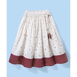Babyhug Woven Half Puffed Sleeves Choli Lehenga Pattu Pavada Set With Floral Embroidery & Lace Detailing - White & Fuchsia