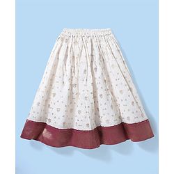 Babyhug Woven Half Puffed Sleeves Choli Lehenga Pattu Pavada Set With Floral Embroidery & Lace Detailing - White & Fuchsia