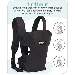 Babyhug  Elegant 3-in-1 Baby Carrier: Lightweight, Breathable fabric, Ergonomic design, Padded straps, Waist belt, 3 carry positions (inward, outward, back), Adjustable seat, Washable cover, Supports up to 15 kg- Grey