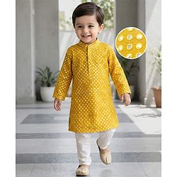 Babyhug Full Sleeves  Mirror Embroidered Kurta with Payjama Set - Yellow