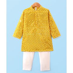 Babyhug Full Sleeves  Mirror Embroidered Kurta with Payjama Set - Yellow