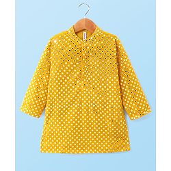 Babyhug Full Sleeves  Mirror Embroidered Kurta with Payjama Set - Yellow