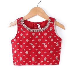 Babyhug Woven Sleeveles Brocade Choli with Lehenga and Dupatta Set -Red