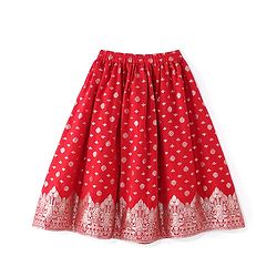 Babyhug Woven Sleeveles Brocade Choli with Lehenga and Dupatta Set -Red