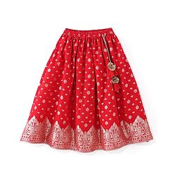 Babyhug Woven Sleeveles Brocade Choli with Lehenga and Dupatta Set -Red