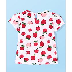 Babyhug 100% Cotton Woven Frock With Half Sleeves Inner T-Shirt with Apple Print - Blue & White