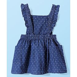 Babyhug 100% Cotton Woven Frock With Half Sleeves Inner T-Shirt with Apple Print - Blue & White