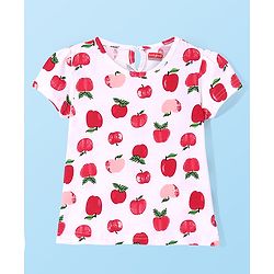 Babyhug 100% Cotton Woven Frock With Half Sleeves Inner T-Shirt with Apple Print - Blue & White