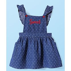 Babyhug 100% Cotton Woven Frock With Half Sleeves Inner T-Shirt with Apple Print - Blue & White