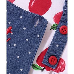 Babyhug 100% Cotton Woven Frock With Half Sleeves Inner T-Shirt with Apple Print - Blue & White