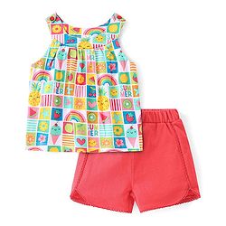 Babyhug 100% Cotton Knit Sleeveless Top & Shorts Set with Fruit Print - Multicolor