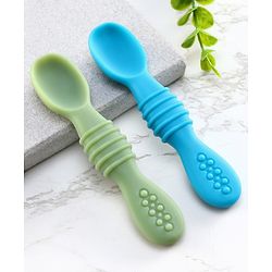 Babyhug Silicone Spoon with Flexible Soft Tip - Green & Blue