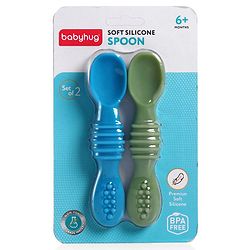 Babyhug Silicone Spoon with Flexible Soft Tip - Green & Blue
