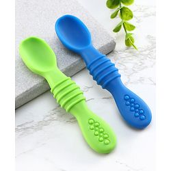 Babyhug Silicone Spoon with Flexible Soft Tip - Green & Blue