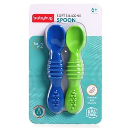 Babyhug Silicone Spoon with Flexible Soft Tip - Green & Blue