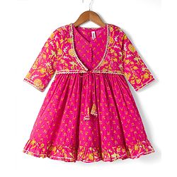 Babyhug 100% Cotton Woven Ethnic Dresses and Jacket with 3/4th Sleeves and Floral Print in Pink for 3-6 Months