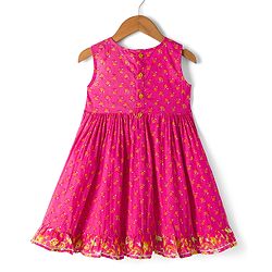 Babyhug 100% Cotton Woven Ethnic Dresses and Jacket with 3/4th Sleeves and Floral Print in Pink for 3-6 Months