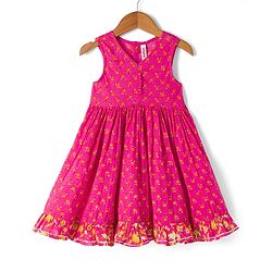 Babyhug 100% Cotton Woven Ethnic Dresses and Jacket with 3/4th Sleeves and Floral Print in Pink for 3-6 Months