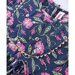 Babyhug Cotton Half Sleeves Ethnic Dress Floral Print - Navy Blue