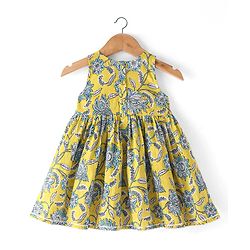 Babyhug Cotton Sleeveless Ethnic Dress Floral Print -  Yellow