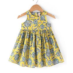 Babyhug Cotton Sleeveless Ethnic Dress Floral Print -  Yellow