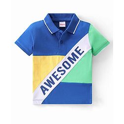Babyhug Cotton Knit Half Sleeves Cut & Sew with Text Graphics Polo T-Shirt - Multicolour
