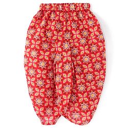 Babyhug Cotton Woven Full Sleeves Kurta & Dhoti Set with Floral Print - Red