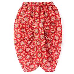 Babyhug Cotton Woven Full Sleeves Kurta & Dhoti Set with Floral Print - Red