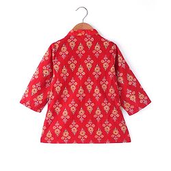 Babyhug Cotton Woven Full Sleeves Kurta & Dhoti Set with Floral Print - Red