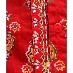 Babyhug Cotton Woven Full Sleeves Kurta & Dhoti Set with Floral Print - Red